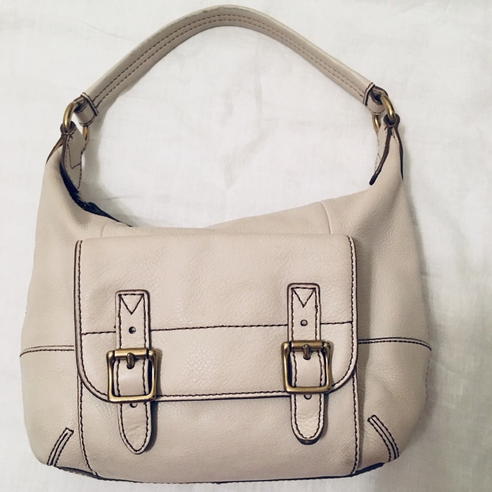 Fossil Pebbled Leather Shoulder Bag in Stone Color